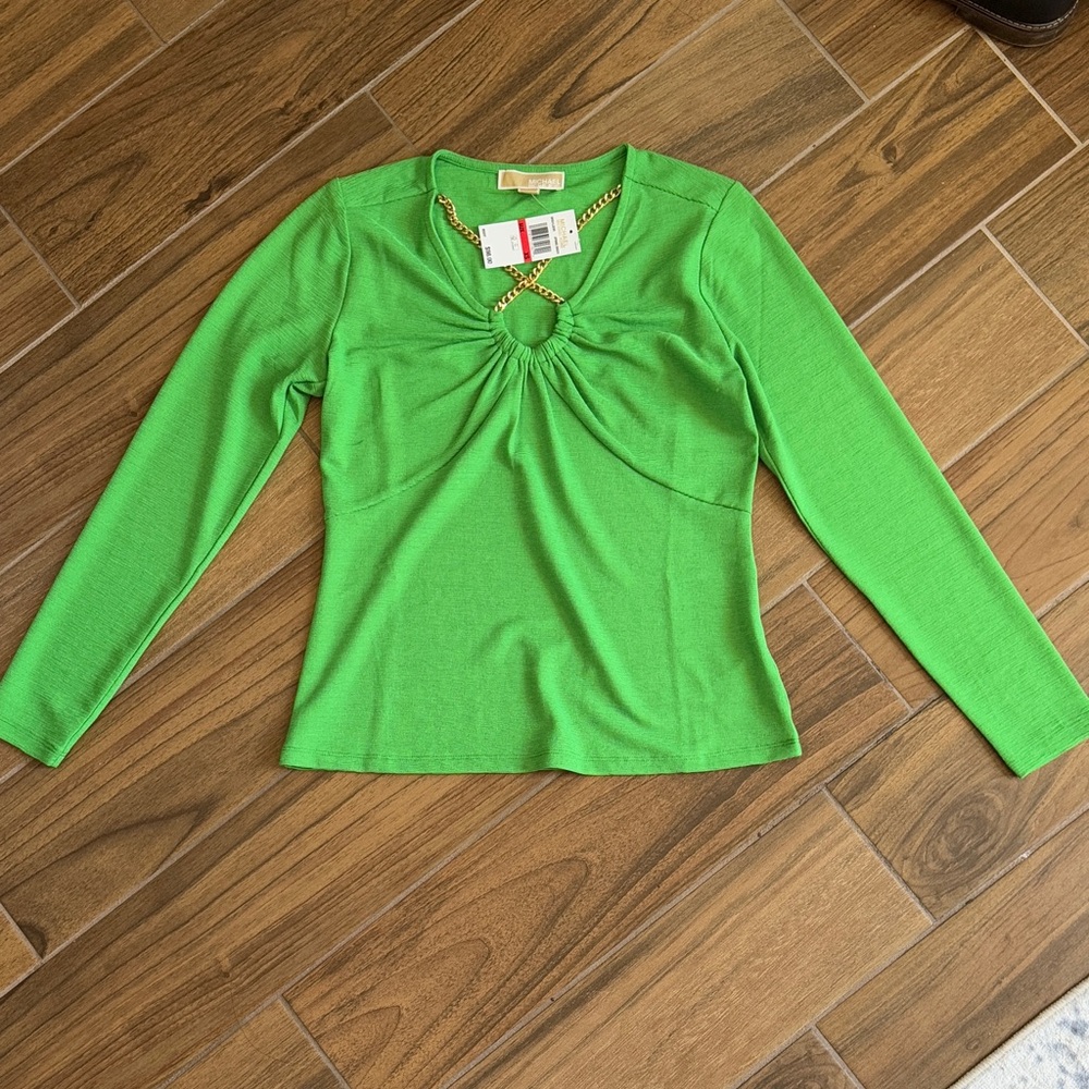 Michael Kors Vibrant Green Chain Detail Blouse